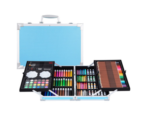 Набор для рисования с масляными красками в чемодане 145 предметов голубой