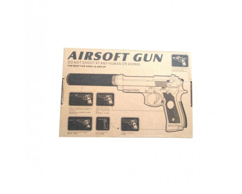 Пистолет для страйкбола с глушителем Airsoft Gun C18+ (Beretta M9A1)