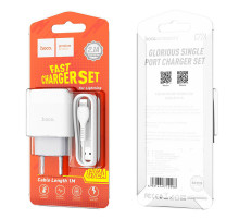 Зарядное устройство HOCO C72A Glorius single, 2.1A, белый, кабель Lightning