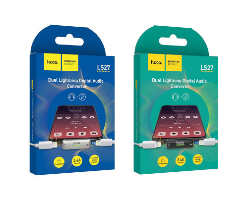Переходник HOCO LS27, Lightning - Dual Lightning, серебряный