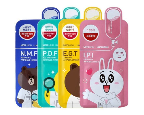 Тканевая осветляющая маска Mediheal Line Friends E.G.T Timetox Ampoule mask