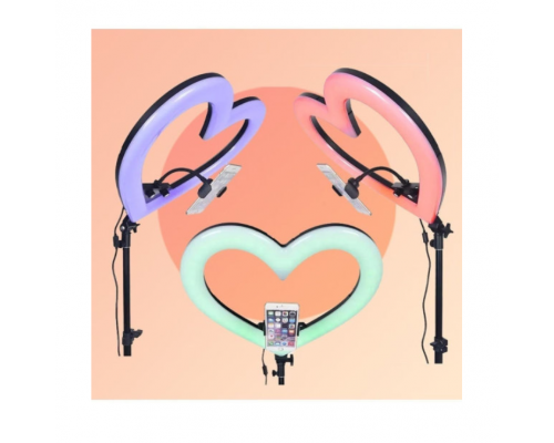 Лампа кольцевая в виде сердца RGB 48 см