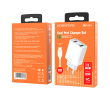 Зарядное устройство BOROFONE BA39A Speedway Lightning, 3A, белый, кабель BX19 Huiyi